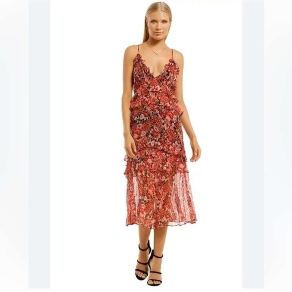 Stevie May large L chiffon dress ruffles midi length No such thing dress